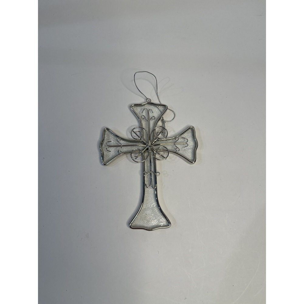Cross Christmas Ornament Religious Christian Metal and glass